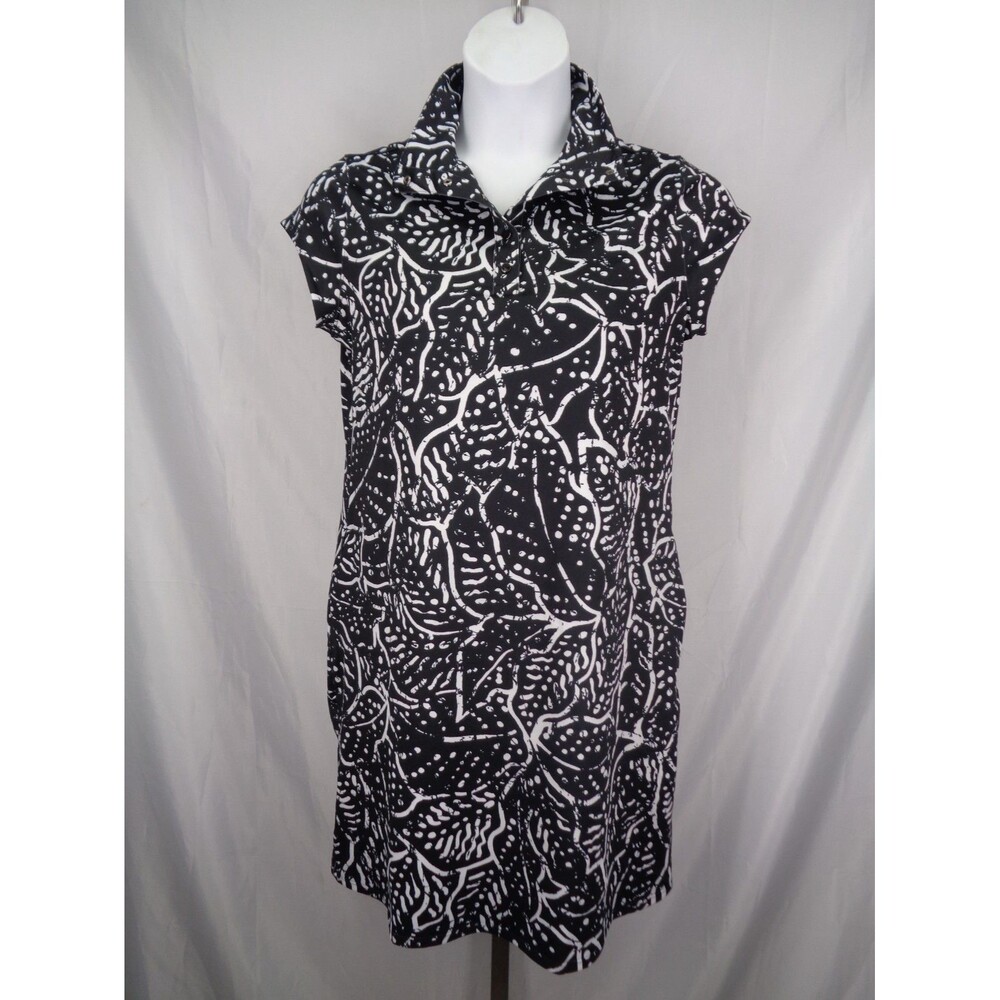 Chicos Black White Snap Mock Neck Dress Size 1 (8) Medium